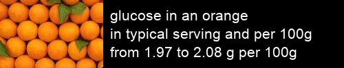 glucose in an orange information and values per serving and 100g